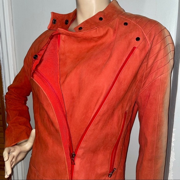 J Brand Red Leather & Suede Motorcycle Jacket